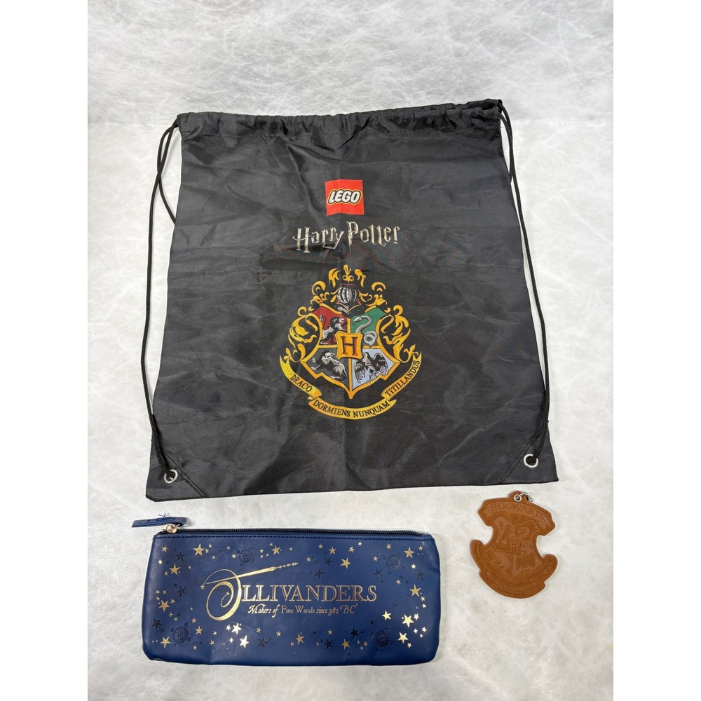 LEGO Harry Potter Drawstring Bag Ollivanders Pencil Case & Hogwarts Bag Tag Set